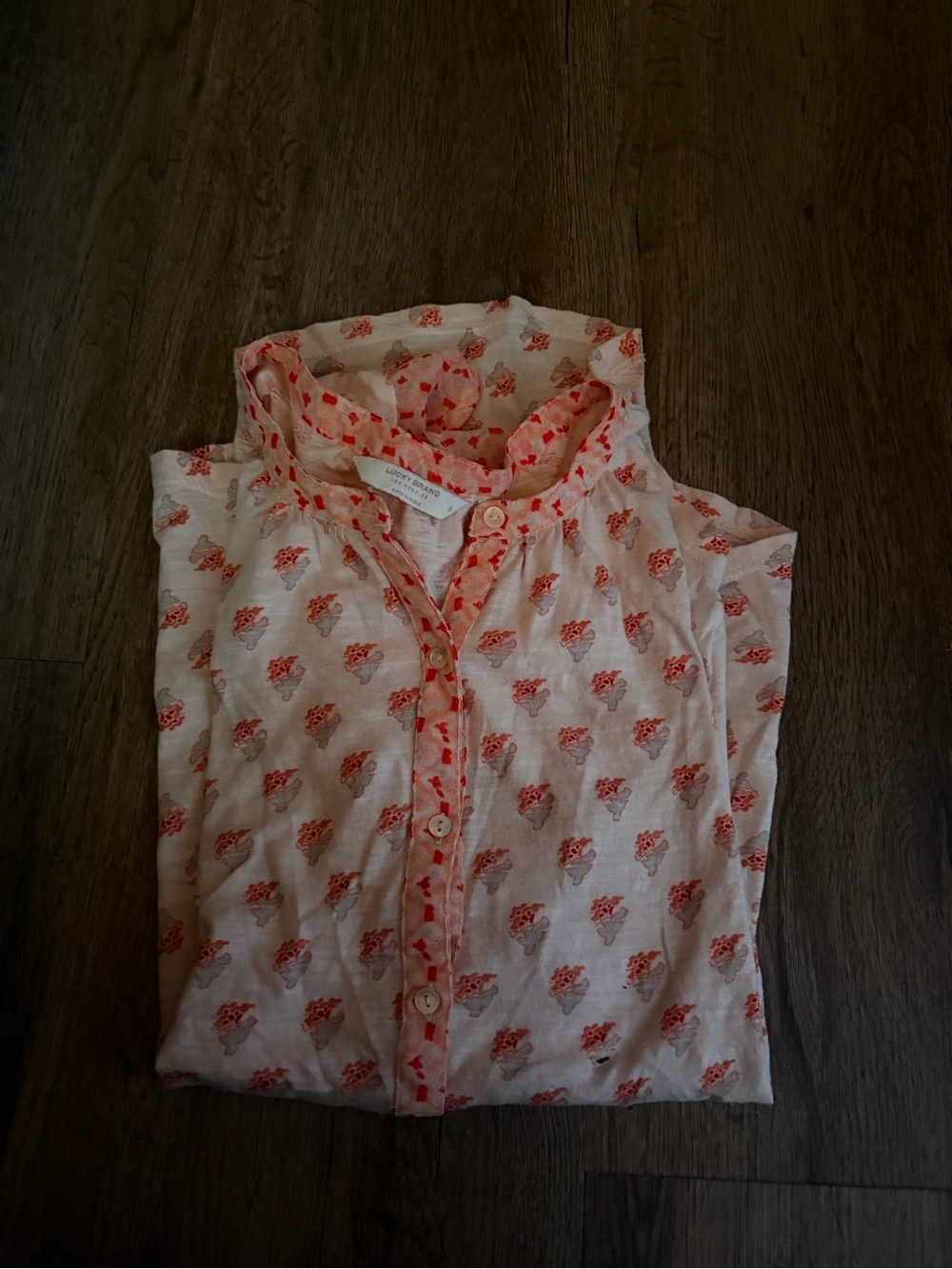Lucky Brand White Button-Down Shirt with Coral Floral Print